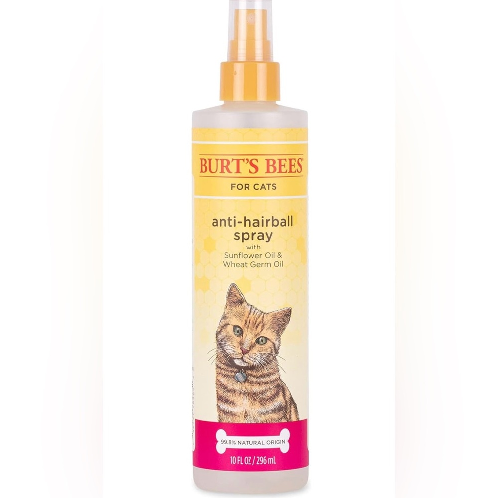 Burt's Bee Anti-Hairball Cat Pet Spray Wheat Germ Oil & Sunflower Oil 10 Oz New